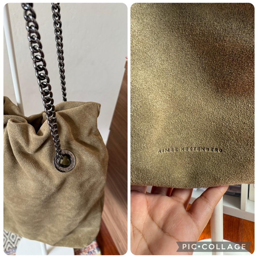 NWT Aimee Kestenberg Olive Green Suede Leather Tribeca Chain Tote Bag - Picture 16 of 16
